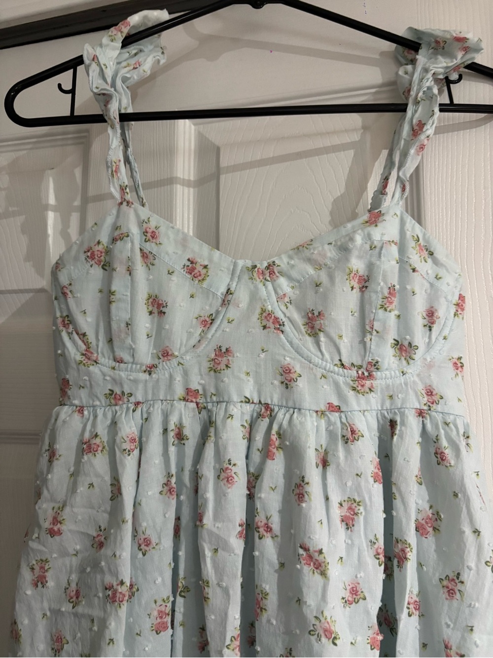 Pastel Blue Floral Tie-Shoulder Mini Dress - Picture 2 of 4